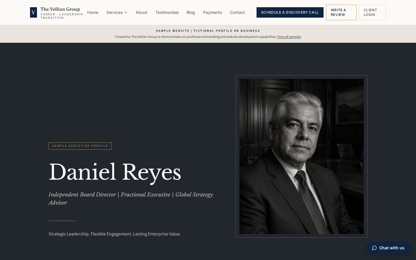 Desktop preview of the fictional Daniel Reyes sample website
