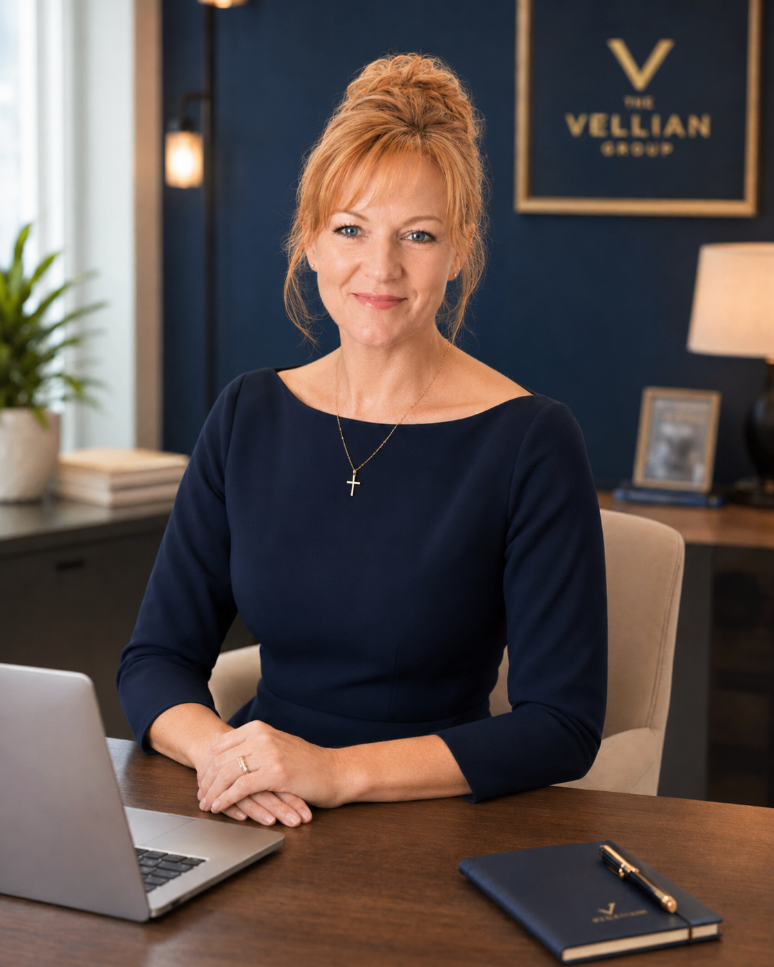 Heather Joy Hill seated in the Vellian Group office